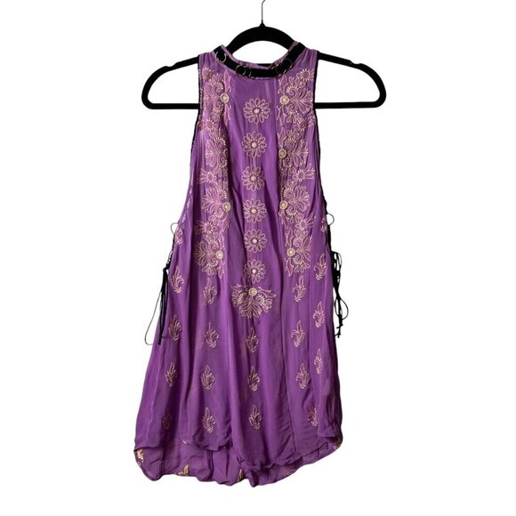 Free People Sunset Kisses Embroidered Lilac Sheer Tunic Top women’s medium - Picture 1 of 10